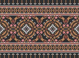 Pixel Ethnic pattern vector background. seamless pattern traditional, Design for background, wallpaper, Batik, fabric, carpet, clothing, wrapping, and textile.ethnic pattern Vector illustration.