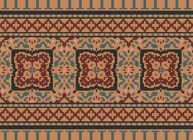 Pixel Ethnic pattern vector background. seamless pattern traditional, Design for background, wallpaper, Batik, fabric, carpet, clothing, wrapping, and textile.ethnic pattern Vector illustration.