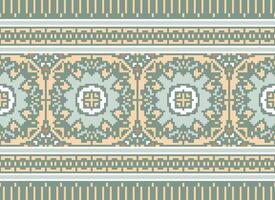 Cross Stitch Border. Embroidery Cross Stitch. Ethnic Patterns. Geometric Ethnic Indian pattern. Native Ethnic pattern.Texture Textile Fabric Clothing Knitwear print. Pixel Horizontal Seamless Vector. vector