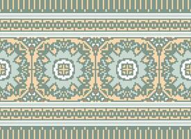 Cross Stitch Border. Embroidery Cross Stitch. Ethnic Patterns. Geometric Ethnic Indian pattern. Native Ethnic pattern.Texture Textile Fabric Clothing Knitwear print. Pixel Horizontal Seamless Vector. vector