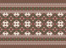 A Floral pixel art pattern on grey background.geometric ethnic oriental embroidery vector illustration. pixel style, abstract background, cross stitch.design for texture, fabric, cloth, scarf, print