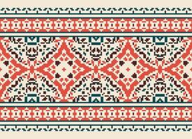 Pixel Embroidery ethnic pattern, Vector Geometric ornate background, Cross stitch retro zigzag style, pattern knitting continuous, Design for textile, fabric, ceramic, digital print
