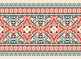 Pixel Embroidery ethnic pattern, Vector Geometric ornate background, Cross stitch retro zigzag style, pattern knitting continuous, Design for textile, fabric, ceramic, digital print