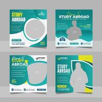 Study abroad social media post set, Higher education online square flyer school admission web banner template vector