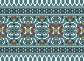 Pixel Embroidery ethnic pattern, Vector Geometric ornate background, Cross stitch retro zigzag style, pattern knitting continuous, Design for textile, fabric, ceramic, digital print