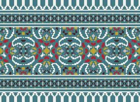 Pixel Embroidery ethnic pattern, Vector Geometric ornate background, Cross stitch retro zigzag style, pattern knitting continuous, Design for textile, fabric, ceramic, digital print