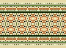 Pixel Embroidery ethnic pattern, Vector Geometric ornate background, Cross stitch retro zigzag style, pattern knitting continuous, Design for textile, fabric, ceramic, digital print