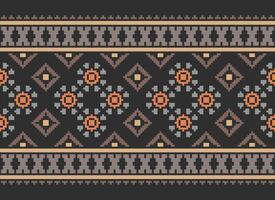 Pixel Cross Stitch pattern with Floral Designs. Traditional cross stitch needlework. Geometric Ethnic pattern, Embroidery, Textile ornamentation, fabric, Hand stitched pattern, Cultural stitching vector