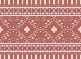 Cross Stitch Embroidery. Ethnic Patterns. Native Style. Traditional Design for texture, textile, fabric, clothing, Knitwear, print. Geometric Pixel Horizontal Seamless Vector. vector