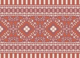 Cross Stitch Embroidery. Ethnic Patterns. Native Style. Traditional Design for texture, textile, fabric, clothing, Knitwear, print. Geometric Pixel Horizontal Seamless Vector. vector