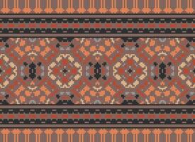 Pixel Embroidery ethnic pattern, Vector Geometric ornate background, Cross stitch retro zigzag style, pattern knitting continuous, Design for textile, fabric, ceramic, digital print