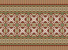 A Floral pixel art pattern on grey background.geometric ethnic oriental embroidery vector illustration. pixel style, abstract background, cross stitch.design for texture, fabric, cloth, scarf, print