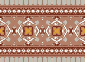 Pixel Ethnic pattern vector background. seamless pattern traditional, Design for background, wallpaper, Batik, fabric, carpet, clothing, wrapping, and textile.ethnic pattern Vector illustration.