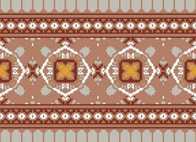 Pixel Ethnic pattern vector background. seamless pattern traditional, Design for background, wallpaper, Batik, fabric, carpet, clothing, wrapping, and textile.ethnic pattern Vector illustration.