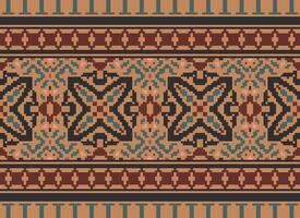 Cross Stitch Embroidery. Ethnic Patterns. Native Style. Traditional Design for texture, textile, fabric, clothing, Knitwear, print. Geometric Pixel Horizontal Seamless Vector. vector