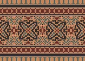 Cross Stitch Embroidery. Ethnic Patterns. Native Style. Traditional Design for texture, textile, fabric, clothing, Knitwear, print. Geometric Pixel Horizontal Seamless Vector. vector