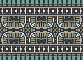 Pixel Embroidery ethnic pattern, Vector Geometric ornate background, Cross stitch retro zigzag style, pattern knitting continuous, Design for textile, fabric, ceramic, digital print