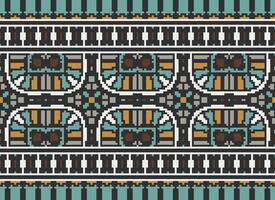 Pixel Embroidery ethnic pattern, Vector Geometric ornate background, Cross stitch retro zigzag style, pattern knitting continuous, Design for textile, fabric, ceramic, digital print