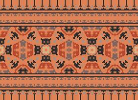 Pixel Embroidery ethnic pattern, Vector Geometric ornate background, Cross stitch retro zigzag style, pattern knitting continuous, Design for textile, fabric, ceramic, digital print