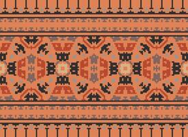 Pixel Embroidery ethnic pattern, Vector Geometric ornate background, Cross stitch retro zigzag style, pattern knitting continuous, Design for textile, fabric, ceramic, digital print