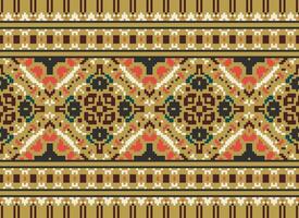 Pixel Embroidery ethnic pattern, Vector Geometric ornate background, Cross stitch retro zigzag style, pattern knitting continuous, Design for textile, fabric, ceramic, digital print