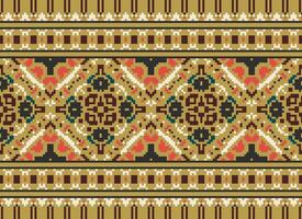 Pixel Embroidery ethnic pattern, Vector Geometric ornate background, Cross stitch retro zigzag style, pattern knitting continuous, Design for textile, fabric, ceramic, digital print