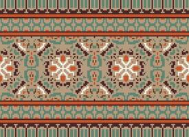 Pixel Embroidery ethnic pattern, Vector Geometric ornate background, Cross stitch retro zigzag style, pattern knitting continuous, Design for textile, fabric, ceramic, digital print