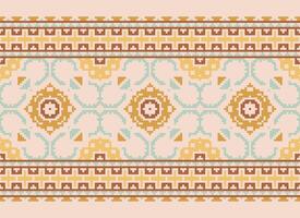 Ethnic geometric fabric pattern Cross Stitch.Ikat embroidery Ethnic oriental Pixel pattern blue background. Abstract,vector,illustration. Texture,clothing,frame,decoration,motifs,silk wallpaper. vector