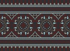 Cross Stitch Border. Embroidery Cross Stitch. Ethnic Patterns. Geometric Ethnic Indian pattern. Native Ethnic pattern.Texture Textile Fabric Clothing Knitwear print. Pixel Horizontal Seamless Vector. vector