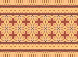 A Floral pixel art pattern on grey background.geometric ethnic oriental embroidery vector illustration. pixel style, abstract background, cross stitch.design for texture, fabric, cloth, scarf, print