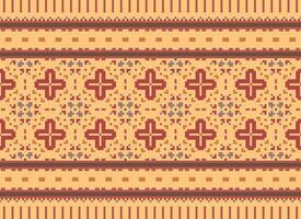 A Floral pixel art pattern on grey background.geometric ethnic oriental embroidery vector illustration. pixel style, abstract background, cross stitch.design for texture, fabric, cloth, scarf, print