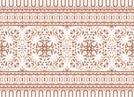 Cross Stitch Border. Embroidery Cross Stitch. Ethnic Patterns. Geometric Ethnic Indian pattern. Native Ethnic pattern.Texture Textile Fabric Clothing Knitwear print. Pixel Horizontal Seamless Vector. vector