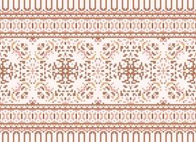 Cross Stitch Border. Embroidery Cross Stitch. Ethnic Patterns. Geometric Ethnic Indian pattern. Native Ethnic pattern.Texture Textile Fabric Clothing Knitwear print. Pixel Horizontal Seamless Vector. vector