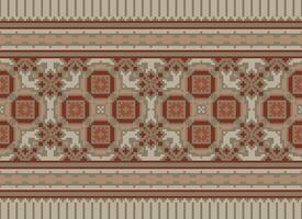 Cross Stitch pattern with Floral Designs. Traditional cross stitch needlework. Geometric Ethnic pattern, Embroidery, Textile ornamentation, fabric, Hand stitched pattern, Cultural stitching pixel art. vector