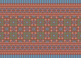 Cross Stitch Embroidery. Ethnic Patterns. Native Style. Traditional Design for texture, textile, fabric, clothing, Knitwear, print. Geometric Pixel Horizontal Seamless Vector. vector