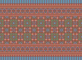 Cross Stitch Embroidery. Ethnic Patterns. Native Style. Traditional Design for texture, textile, fabric, clothing, Knitwear, print. Geometric Pixel Horizontal Seamless Vector. vector