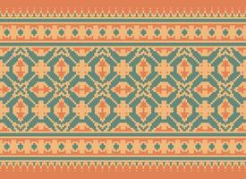 Pixel Embroidery ethnic pattern, Vector Geometric ornate background, Cross stitch retro zigzag style, pattern knitting continuous, Design for textile, fabric, ceramic, digital print