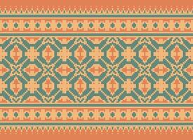 Pixel Embroidery ethnic pattern, Vector Geometric ornate background, Cross stitch retro zigzag style, pattern knitting continuous, Design for textile, fabric, ceramic, digital print