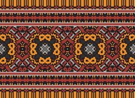Pixel Embroidery ethnic pattern, Vector Geometric ornate background, Cross stitch retro zigzag style, pattern knitting continuous, Design for textile, fabric, ceramic, digital print