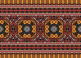 Pixel Embroidery ethnic pattern, Vector Geometric ornate background, Cross stitch retro zigzag style, pattern knitting continuous, Design for textile, fabric, ceramic, digital print