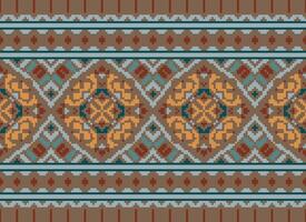Pixel Embroidery ethnic pattern, Vector Geometric ornate background, Cross stitch retro zigzag style, pattern knitting continuous, Design for textile, fabric, ceramic, digital print