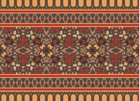 Pixel Embroidery ethnic pattern, Vector Geometric ornate background, Cross stitch retro zigzag style, pattern knitting continuous, Design for textile, fabric, ceramic, digital print
