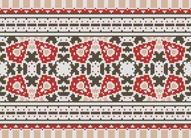 Pixel Embroidery ethnic pattern, Vector Geometric ornate background, Cross stitch retro zigzag style, pattern knitting continuous, Design for textile, fabric, ceramic, digital print