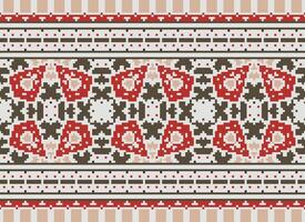 Pixel Embroidery ethnic pattern, Vector Geometric ornate background, Cross stitch retro zigzag style, pattern knitting continuous, Design for textile, fabric, ceramic, digital print