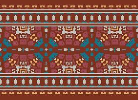 Pixel Embroidery ethnic pattern, Vector Geometric ornate background, Cross stitch retro zigzag style, pattern knitting continuous, Design for textile, fabric, ceramic, digital print