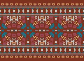 Pixel Embroidery ethnic pattern, Vector Geometric ornate background, Cross stitch retro zigzag style, pattern knitting continuous, Design for textile, fabric, ceramic, digital print