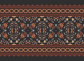 Pixel Embroidery ethnic pattern, Vector Geometric ornate background, Cross stitch retro zigzag style, pattern knitting continuous, Design for textile, fabric, ceramic, digital print