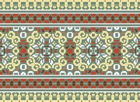 Pixel Ethnic pattern vector background. seamless pattern traditional, Design for background, wallpaper, Batik, fabric, carpet, clothing, wrapping, and textile.ethnic pattern Vector illustration.