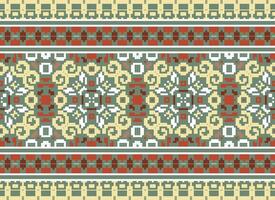 Pixel Ethnic pattern vector background. seamless pattern traditional, Design for background, wallpaper, Batik, fabric, carpet, clothing, wrapping, and textile.ethnic pattern Vector illustration.