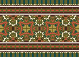 Pixel Embroidery ethnic pattern, Vector Geometric ornate background, Cross stitch retro zigzag style, pattern knitting continuous, Design for textile, fabric, ceramic, digital print